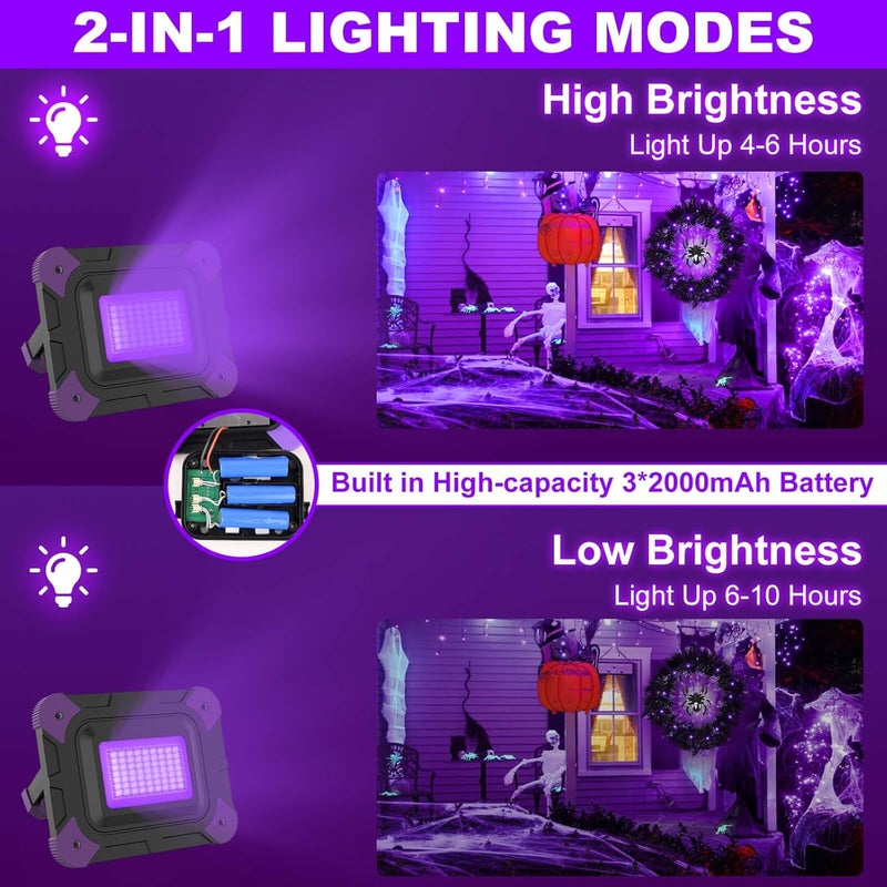 AUMIO Rechargeable LED Black Light, Battery Powered Blacklight, Cordless Ultraviolet Flood Light, Waterproof Black Lights for Outdoor Glow Party, Body Paint, Fluorescent Poster, Night Fishing,Stage Lighting - Image 5